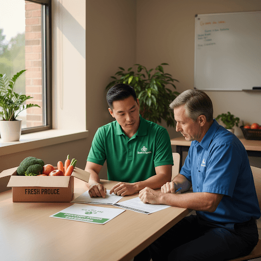 Local pantry shelves stocked with fresh and shelf-stable food