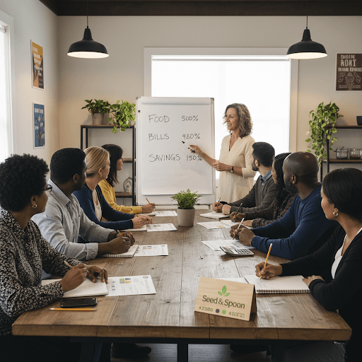 Instructor teaching a budgeting and credit basics session