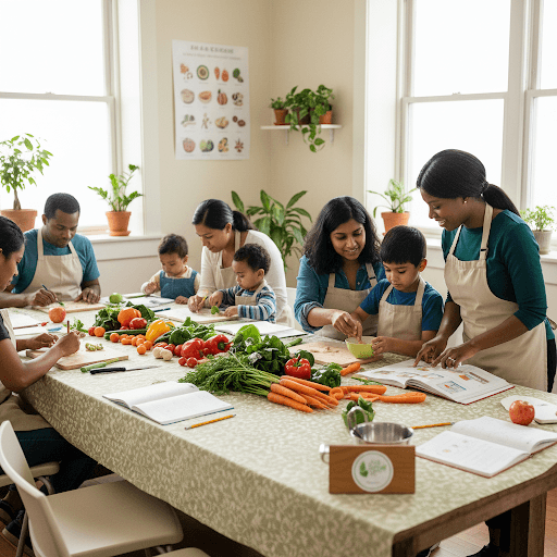 Families learning together in a Seed & Spoon workshop