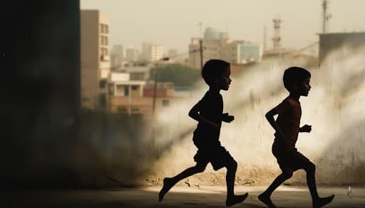 Silhouette of kids running